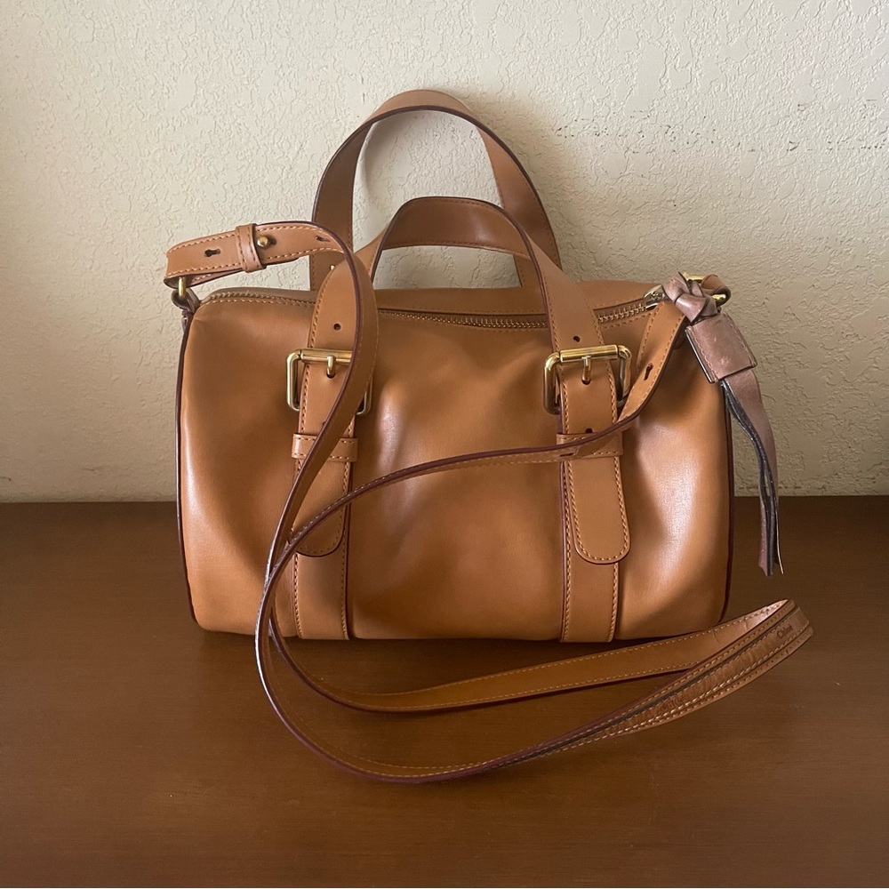 Chloe tan leather Sam bowling duffle crossbody bag purse